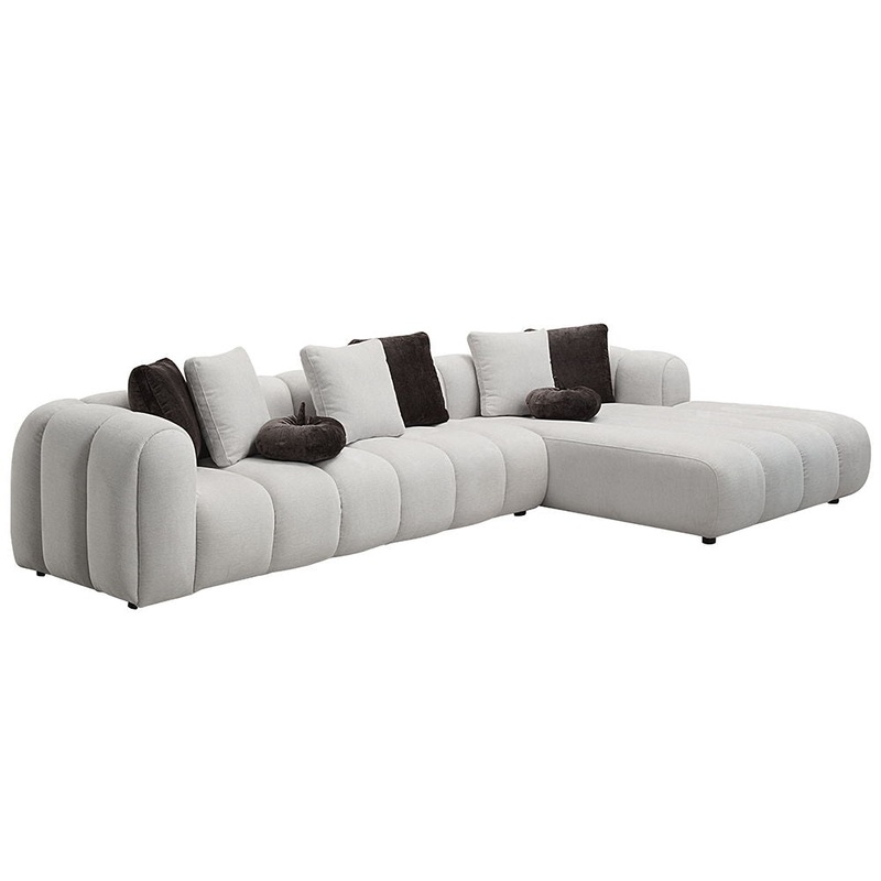 Manilla – Sectional Sofa With 8 Pillows – Ivory White Linen