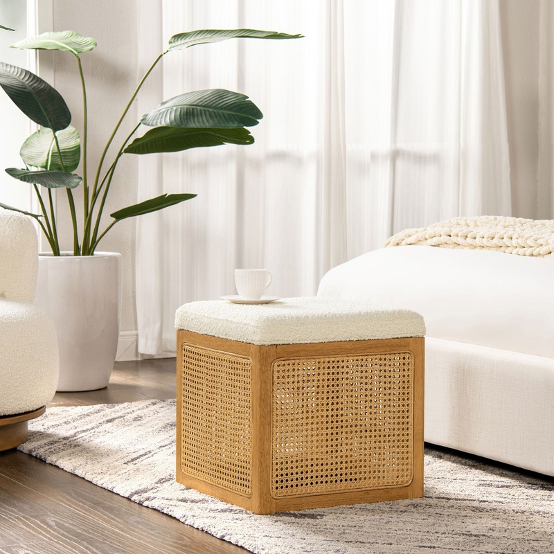 Nina – Elegant Design Cane Webbing Cube Ottoman
