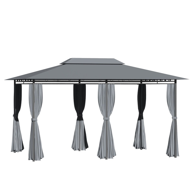 Outsunny – Patio Gazebo, Outdoor Gazebo Canopy Shelter With Curtains, Vented Roof, Steel Frame For Garden, Lawn, Backyard And Deck, – Sage Gray