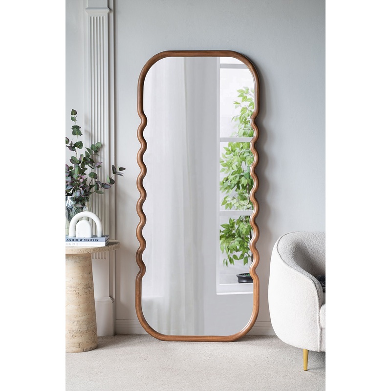 Oversized Wooden Floor Mirror With Unique Frame – Brown