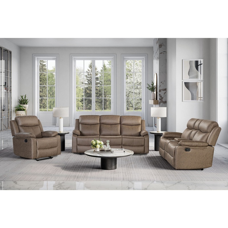 U6026 – 3 Piece Living Room Set (Reclining Sofa / Console, Reclining Loveseat, Glider Recliner) – Dark Brown