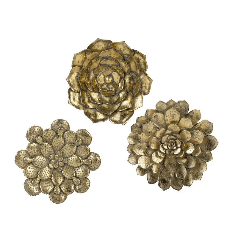 3 Piece Succulent Wall Plaque – Gold