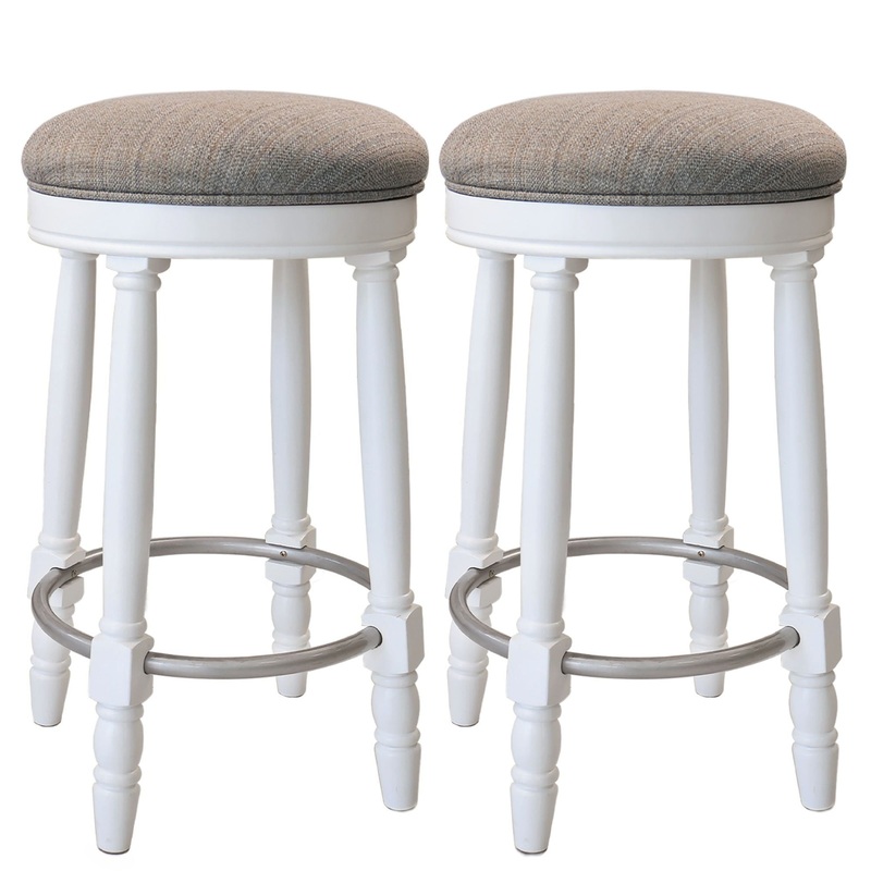 360 Swivel Wooden Barstools With Upholstered Seat, Counter Height (Set of 2)