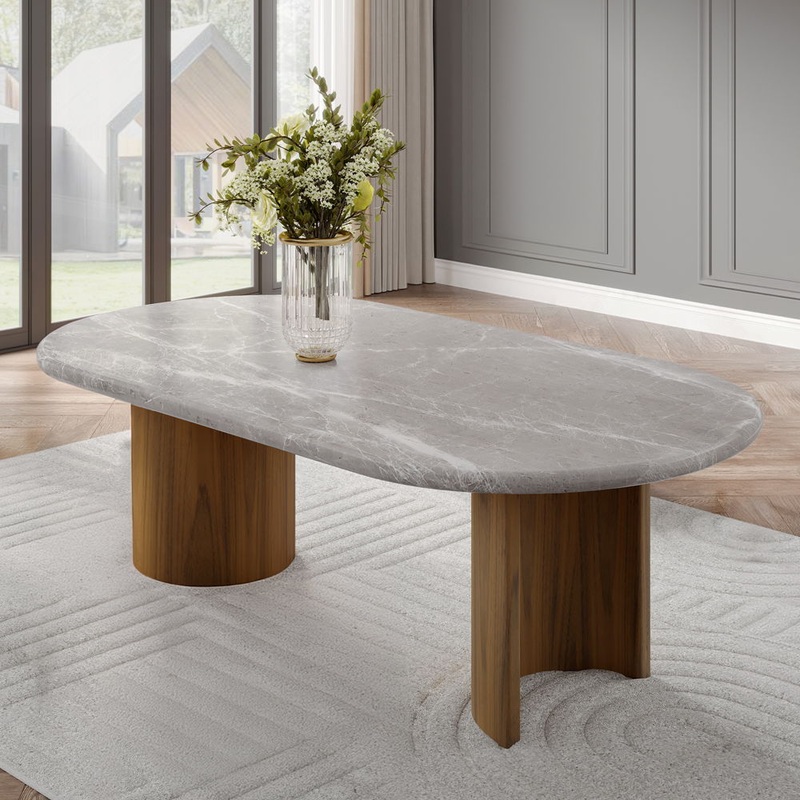 Darcy – Dining Table – Natural Marble Top & Dark Walnut