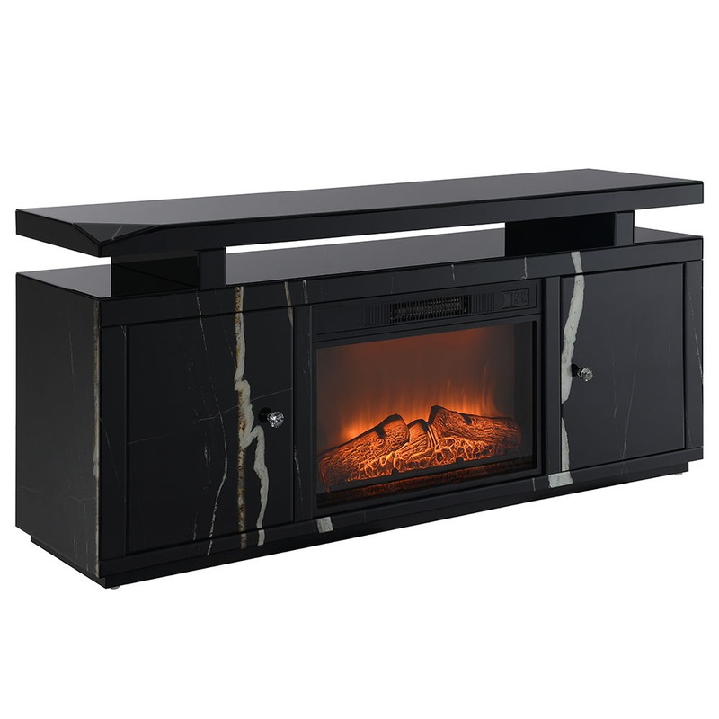 Drisana – TV Stand With Fireplace – Black Mirrored