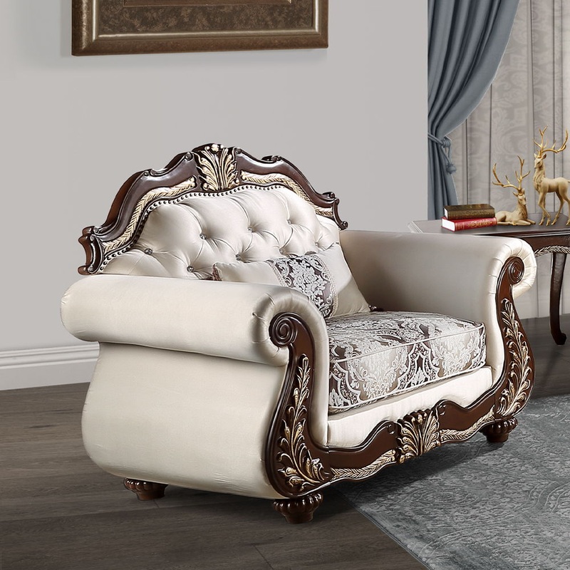 Pierce – Chair With Pillow – Beige Fabric & Cherry