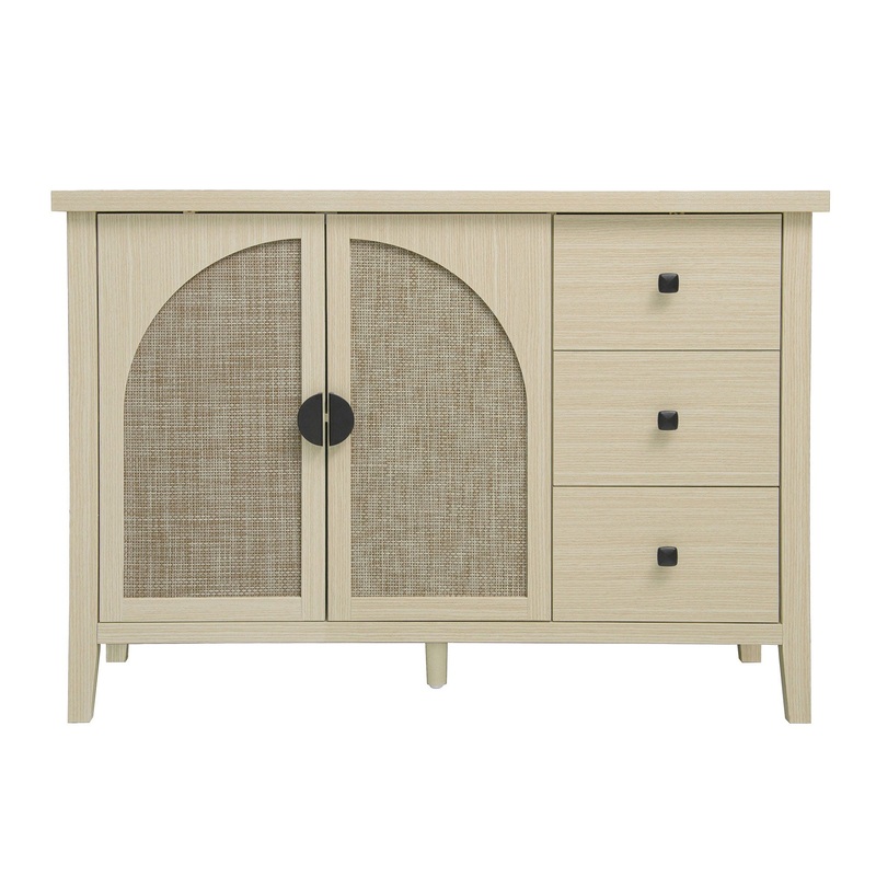 Rattan 2 Door 3 Drawer Cabinet, Suitable For Bedroom – Natural