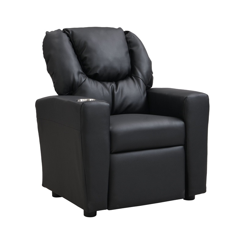 Sally Deluxe Kids Recliner Chair With Cup Holder – Black