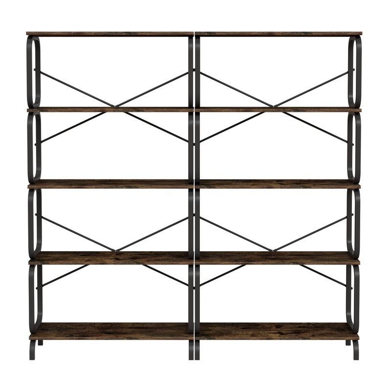 5 Tier Industrial Bookshelf, Tall Bookcase With Open Design, Vintage Storage Organizer