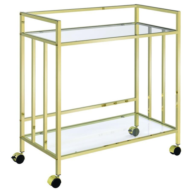 Cara – 2-tier Rectangular Glass Shelf Metal Bar Cart