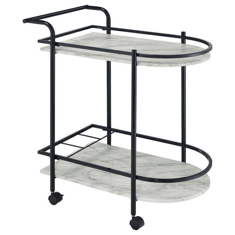Desiree – 2-Tier Faux Marble Shelf Metal Bar Cart