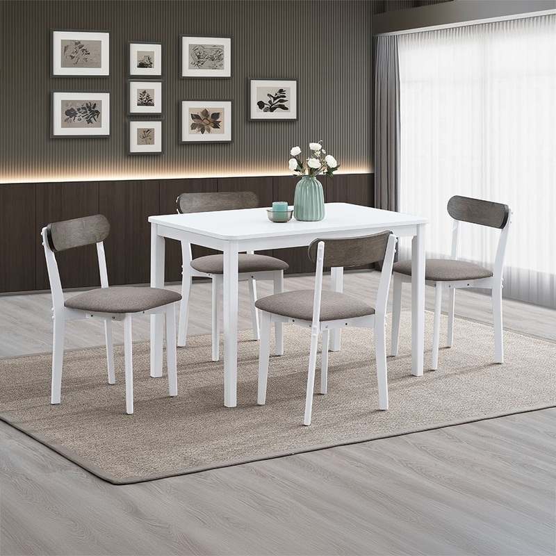 Fidelity – 5 Piece Dining Set – White & Gray