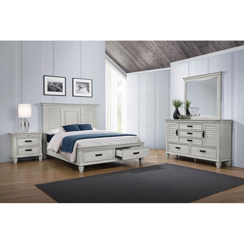 Franco – Bedroom Set|White|4 Pc. Bed, Dresser, Mirror, Nightstand|5 Pc. Bed, Dresser, Mirror, Chest, Nightstand|King|Queen
