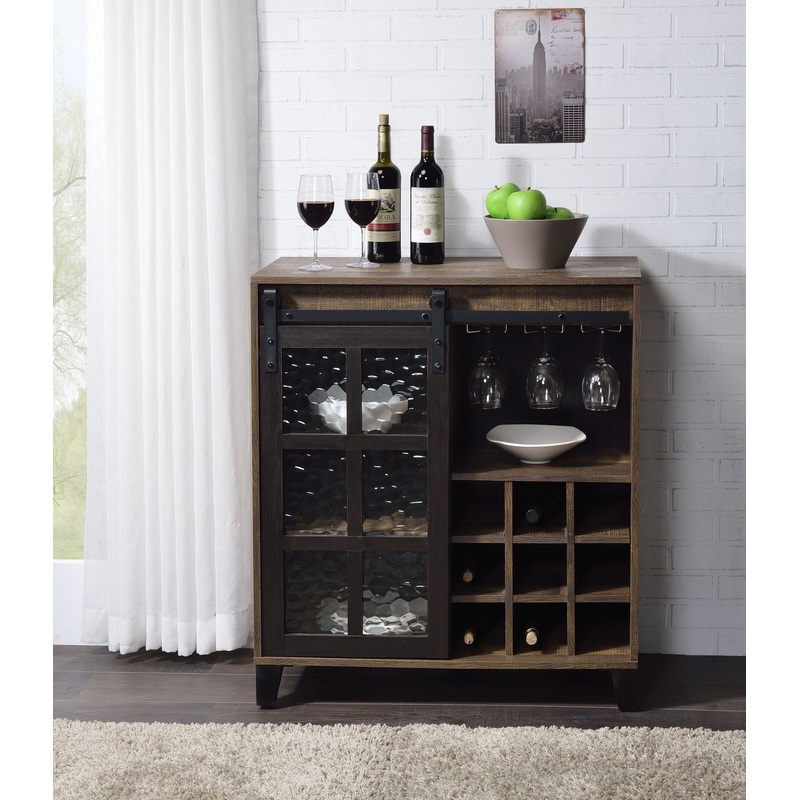 Treju Obscure – Glass, Rustic Wine Cabinet – Black / Oak