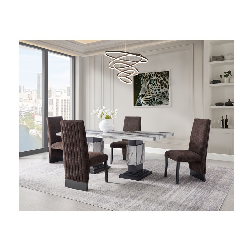 D12 – 5 Piece Dining Room Set (Dining Table And 4 Dining Chairs) – Black / Brown / White