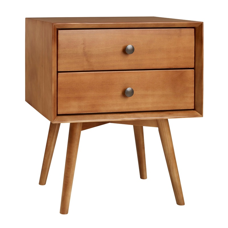 Mid Century Modern Double Drawer Nightstand – Caramel