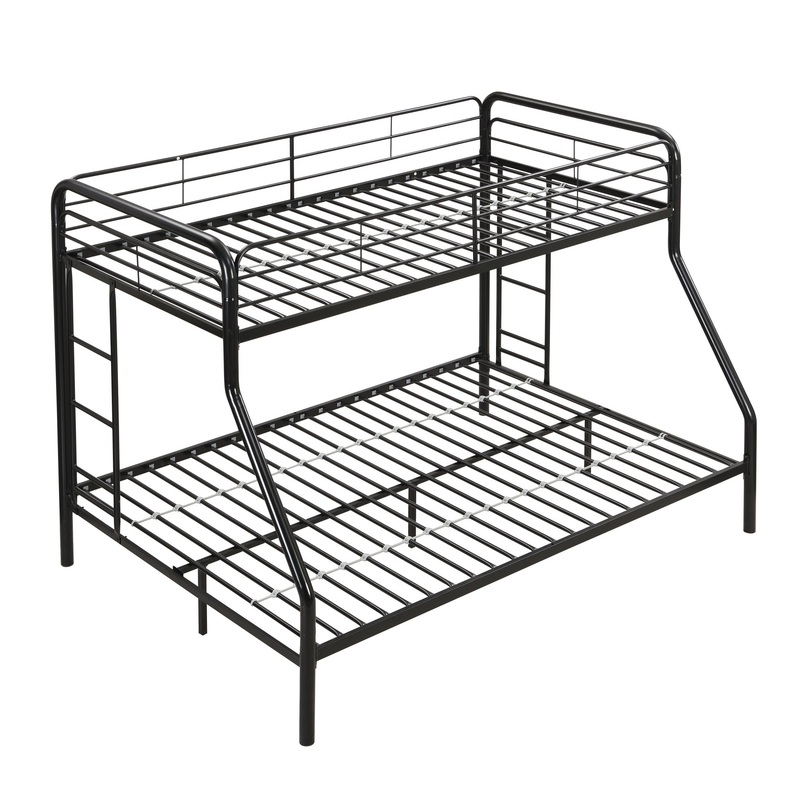 Modern Twin Over Full Metal Bunk Bed With Trundle And Dual Side Ladder And Metal Design – Black / Brown