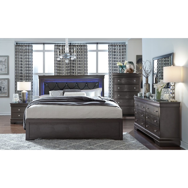 Pompei – 5 Piece Full Bedroom Set With LED – Gray