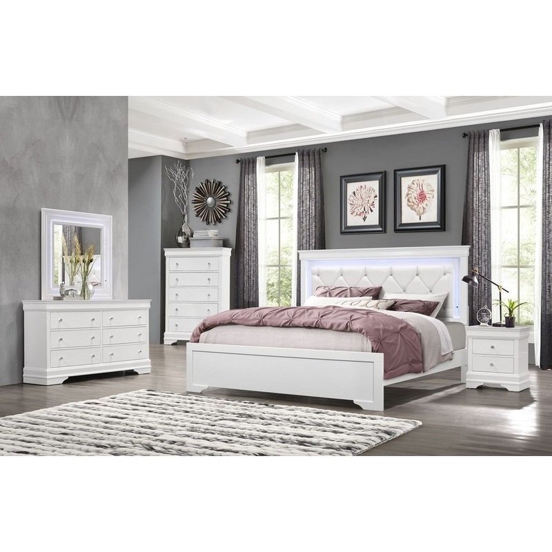 Pompei – 5 Piece King Bedroom Set With LED – White