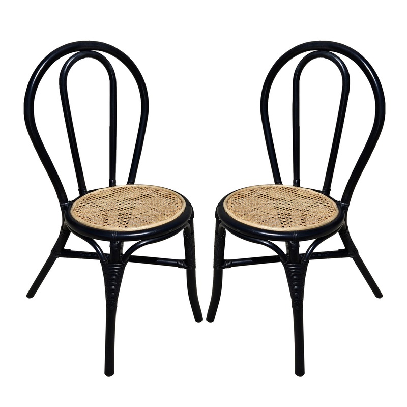 Rattan Dining Chair (Set of 2) – Black Multi