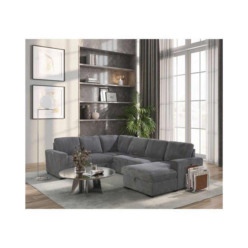 U2660 – Sectional With Pull Out Sofa Bed – Gray