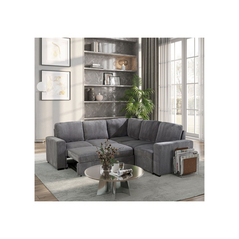 U2660 – Sectional Without Chaise And With Pull Out Sofa Bed – Gray