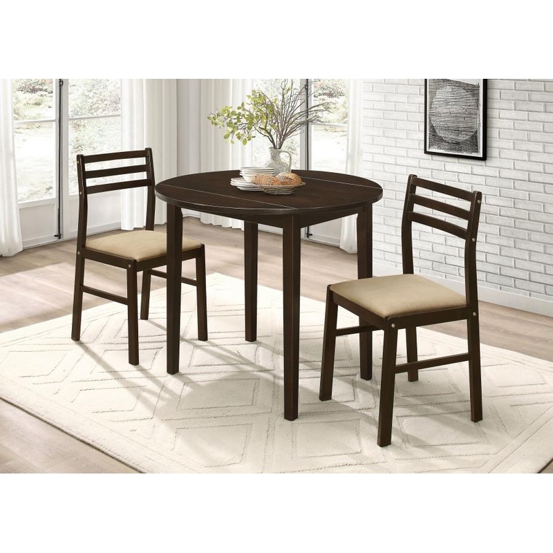 Bucknell – 3 Piece Round Drop Leaf Dining Table Set