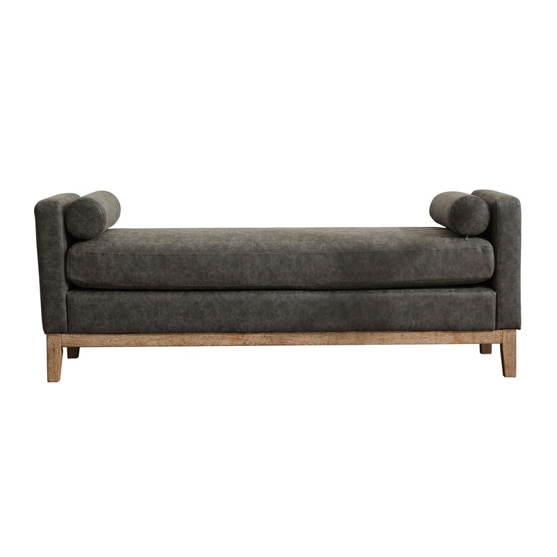 Elegant Upholstered Bench Daybed Ottoman With Bolster Pillows