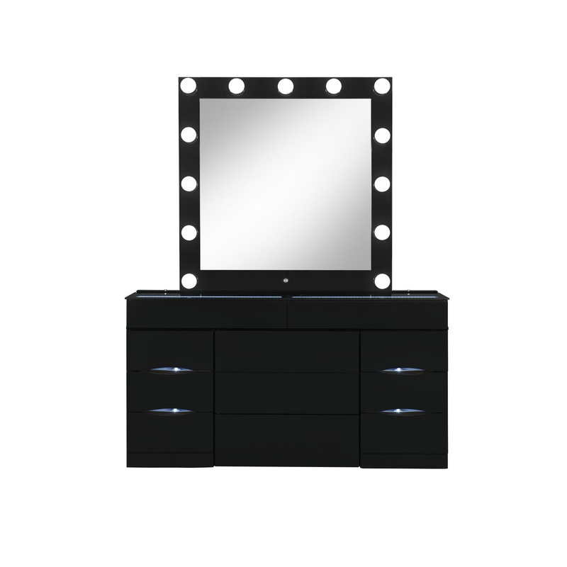 Ella – Vanity Set With Storage Stool – Black