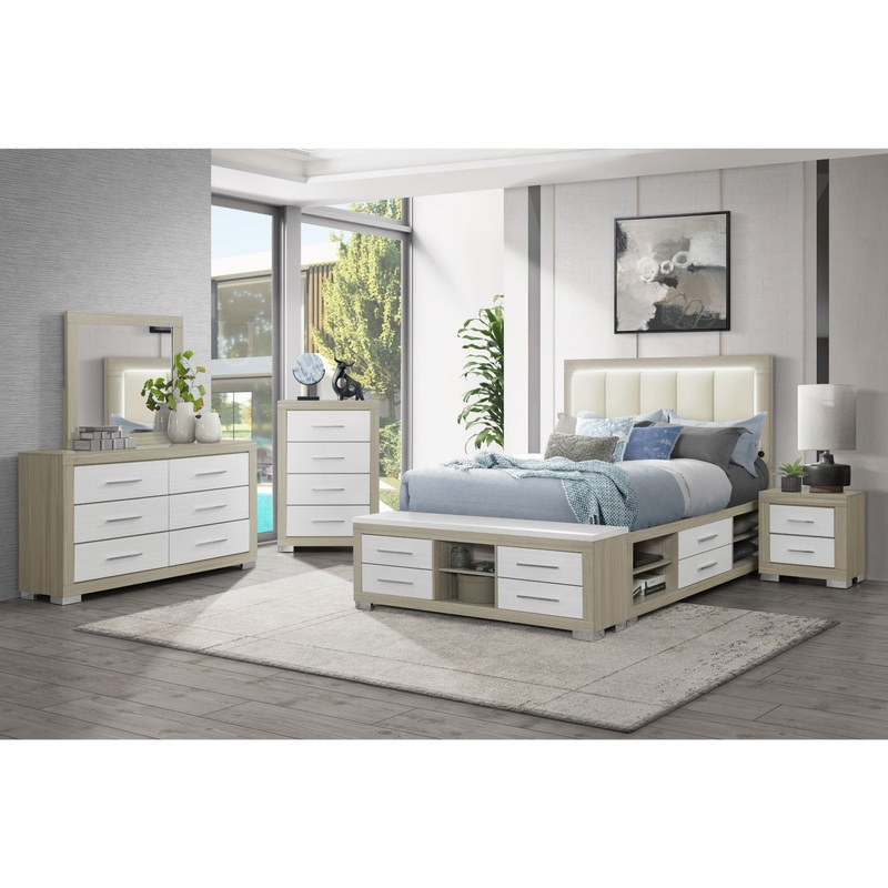 Emma – 5 Piece King Bedroom Set – Natural / White