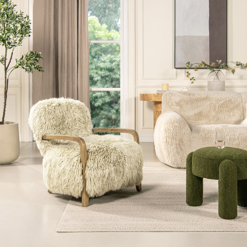 Enchante – New Zealand Sheepskin Accent Arm Chair – Taupe / Natural