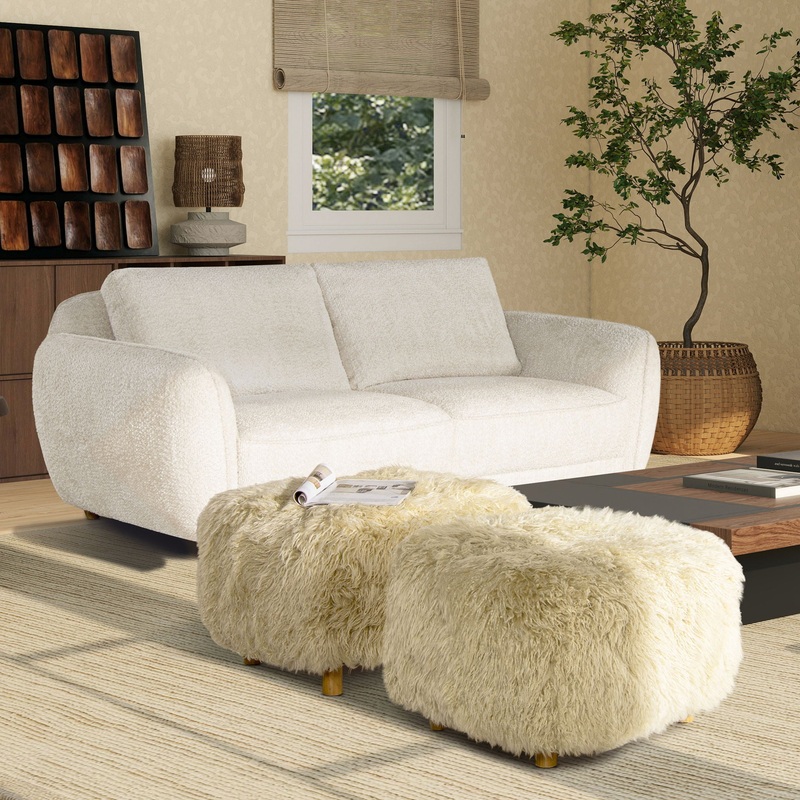 Enchante – New Zealand Sheepskin Rectangular Accent Ottoman – Taupe / Natural