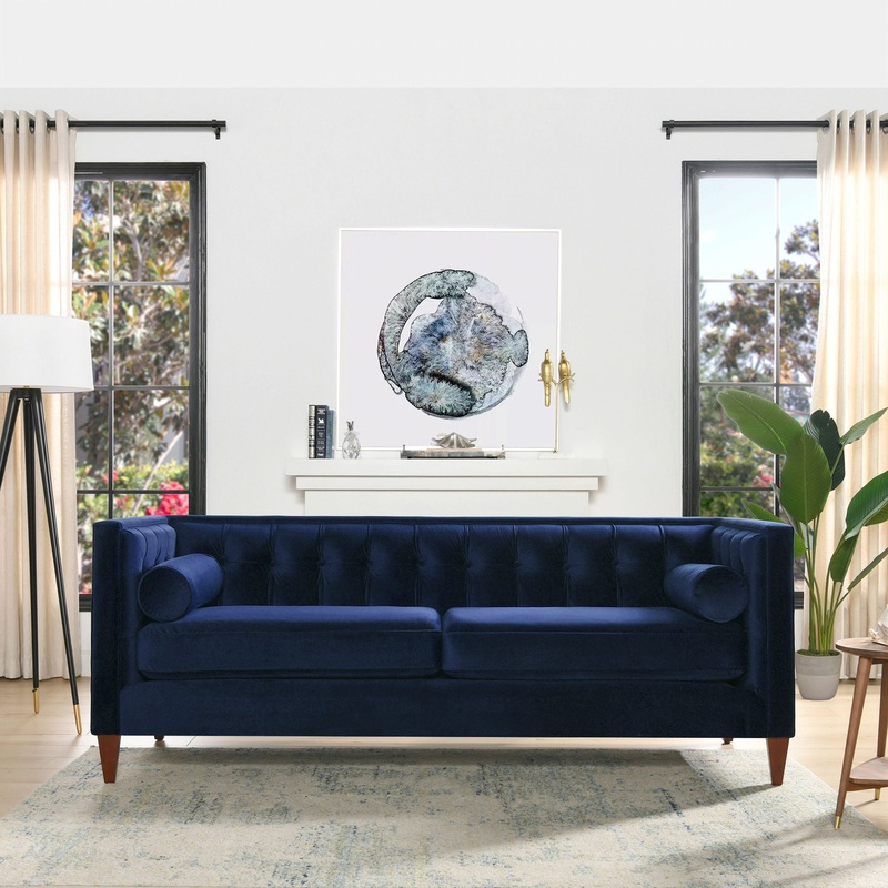 Jack – Modern Tuxedo Tufted Sofa – Navy Blue