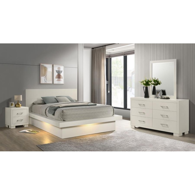 Jessica – LED Bedroom Set|White|4 Pc. Bed, Dresser, Mirror, Nightstand|5 Pc. Bed, Dresser, Mirror, Chest, Nightstand|King|Queen
