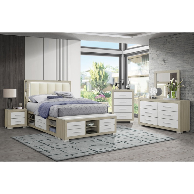 Madison & Emma – 5 Piece Full Bedroom Set – Natural / White