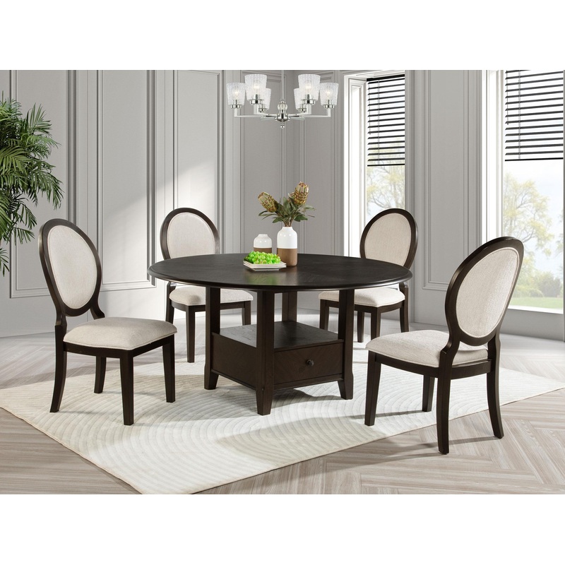 Twyla – Round Dining Set|Dark Brown|5 Pc. Table, 4 Chairs