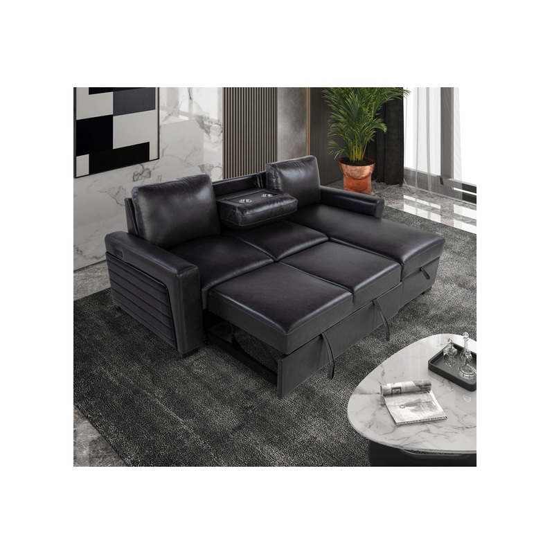 U1830 – Sofa Bed With USB And Drop Down Table – Black / Charcoal