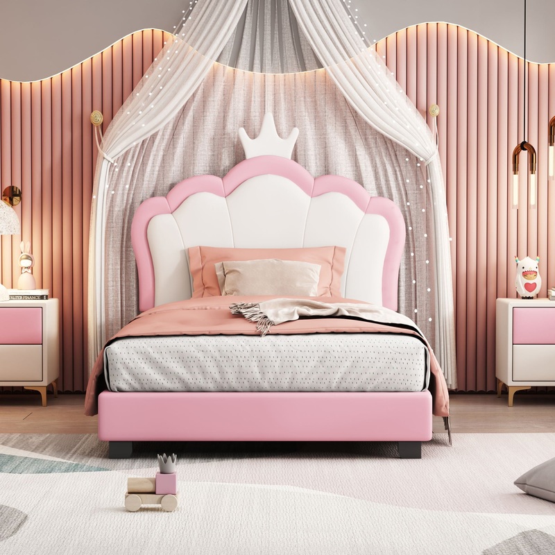 Upholstered Princess Platform Bed With Crown Headboard