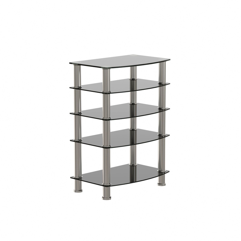 5 Tier Tempered Glass Side Table, Stainless Steel Frame End Table For Living Room, Bedroom – Black