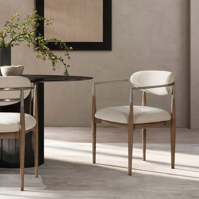 Artemis – Mixed Material Upholstered Dining Arm Chair – Warm White
