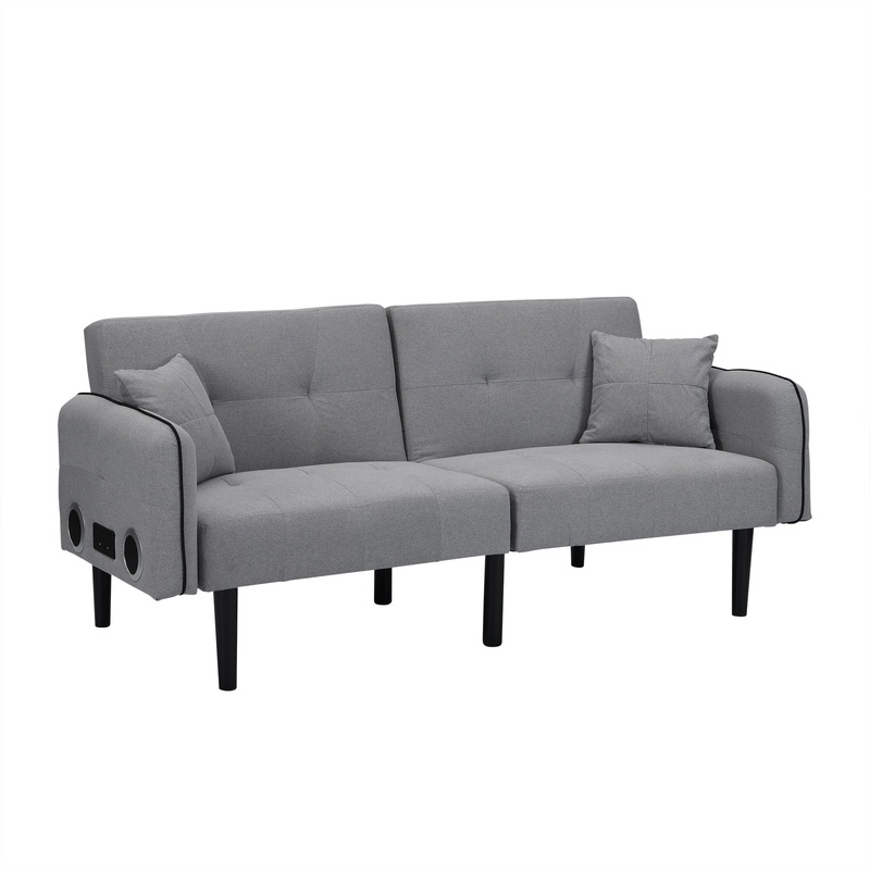 Folding Ottoman Sofa Bed With Stereo – Gray Fabric