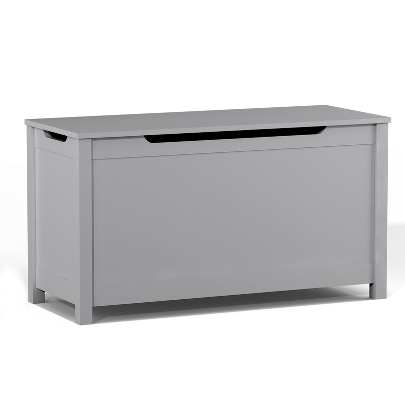 Kids Wooden Toy Box Storage With Safety Hinged Lid For Ages 2+ – Gray
