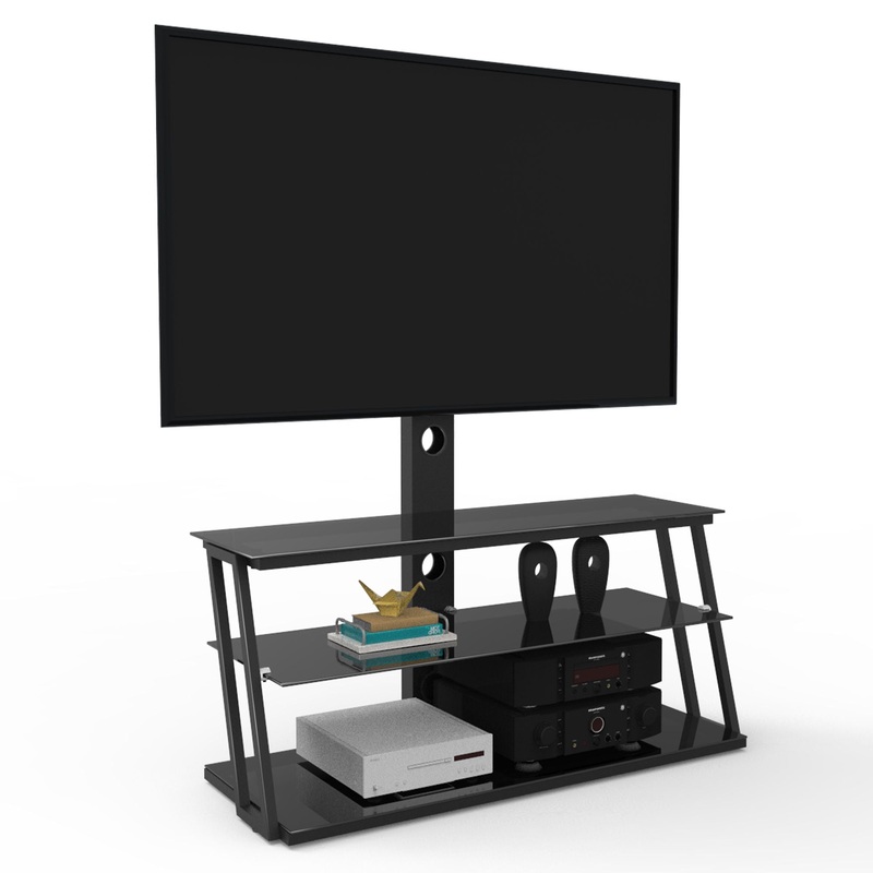 Multi-Function Angle And Height Adjustable Tempered Glass TV Stand – Black