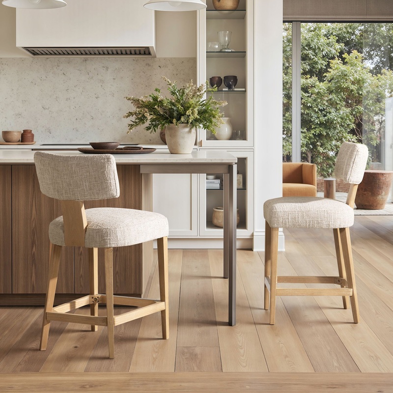 Penny – Round Arched Upholstered Counter Stool (Set of 2) – Travertine Beige