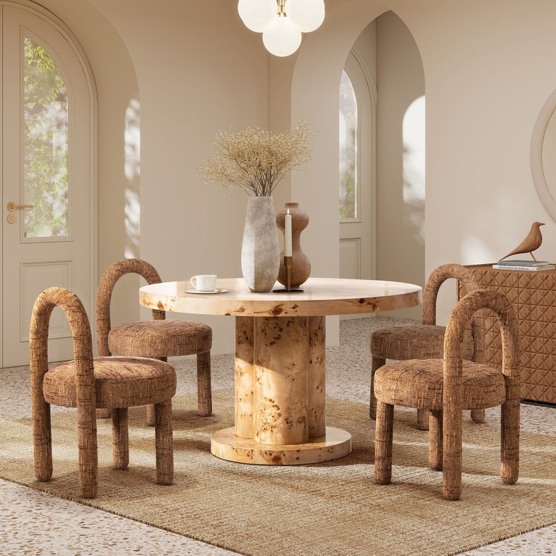 Penny – Round Arched Upholstered Dining Side Chair (Set of 2) – Golden Rust Orange