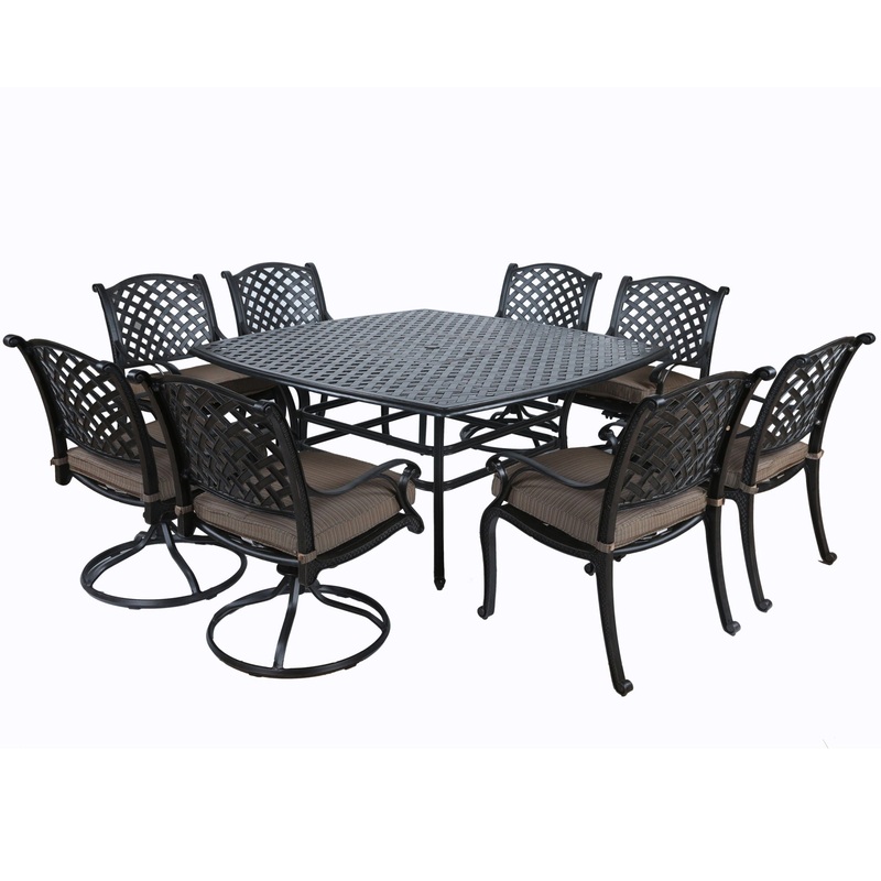 Square 8 Person 63.98 Long Dining Set With Dupione Brown Cushions