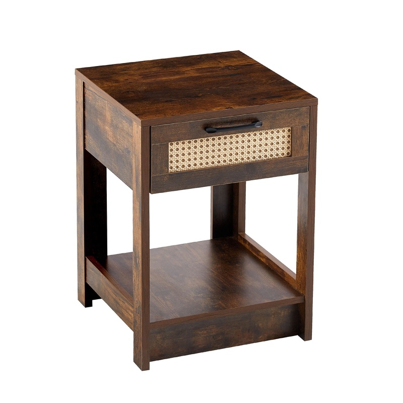15.75 Rattan End Table With Drawer, Modern Nightstand, Side Table For Living Room, Bedroom