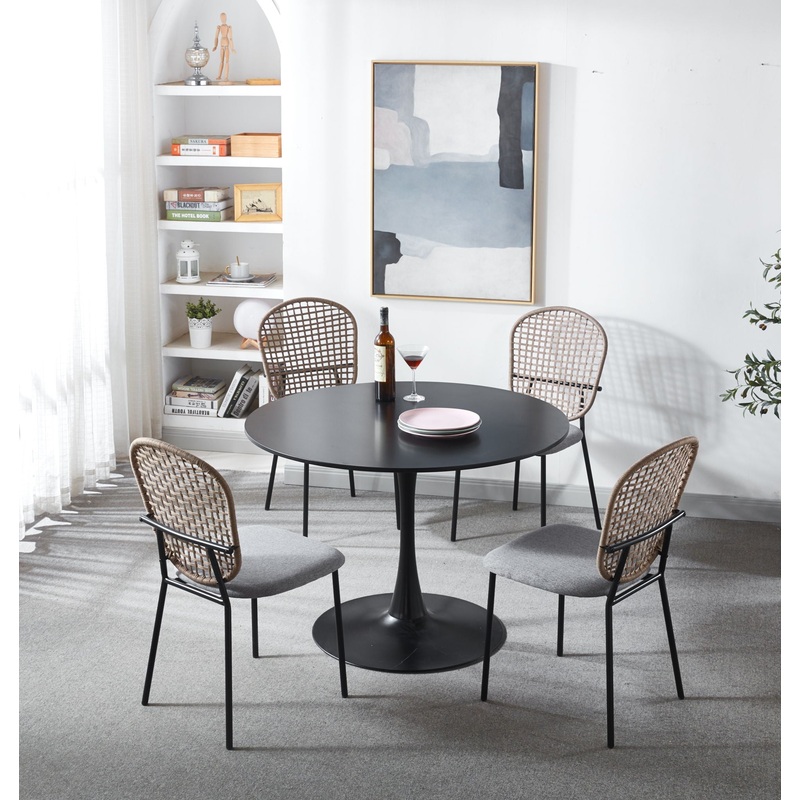 5 Piece Dining Set (Table And 4 Chairs) – Matt Black / Gray