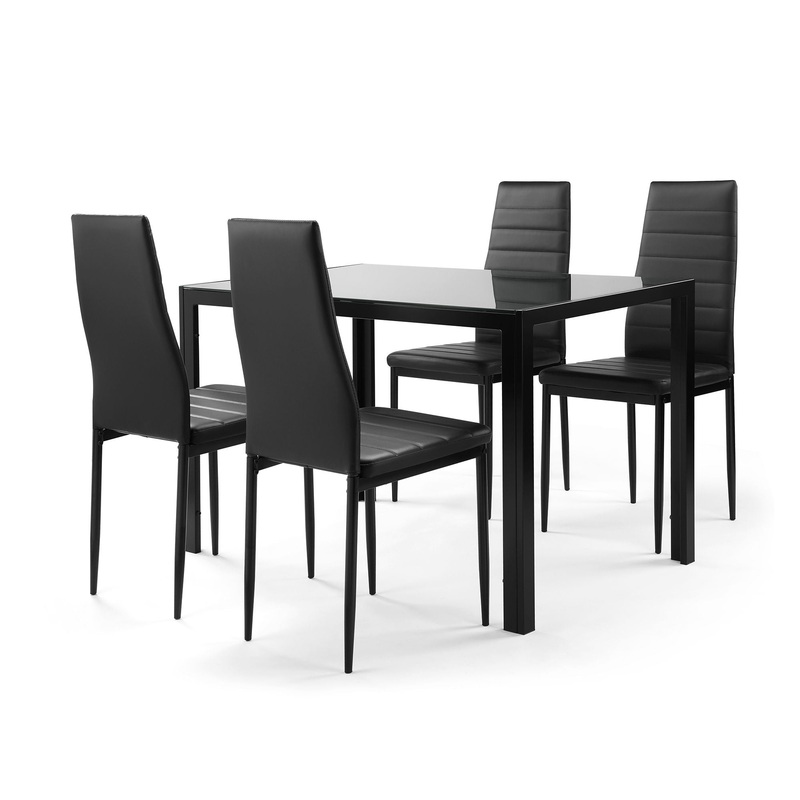 5 Pieces Dining Table Set For 4, Kitchen Room Tempered Glass Dining Table, 4 Faux Leather Chairs – Black
