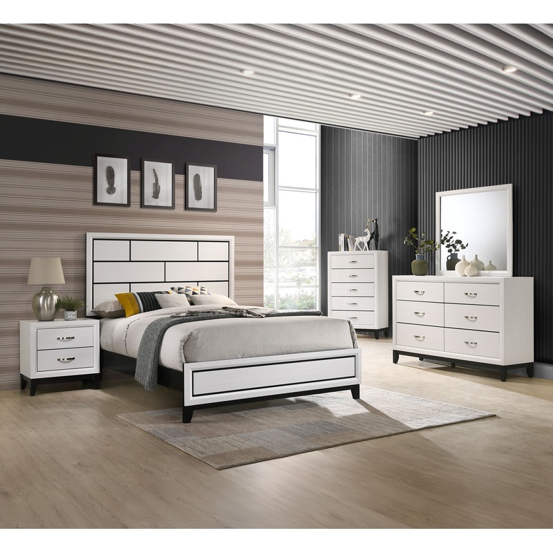 Akerson – Bedroom Set|White|Dark Gray|5 Pc. Bed, Dresser, Mirror, Chest, Nightstand|4 Pc. Bed, Dresser, Mirror, Nightstand|4 Pc. Bed, Dresser, mirror, Nightstand|3 Pc. Bed, Dresser, Mirror|Full|Twin|California King|King|Queen